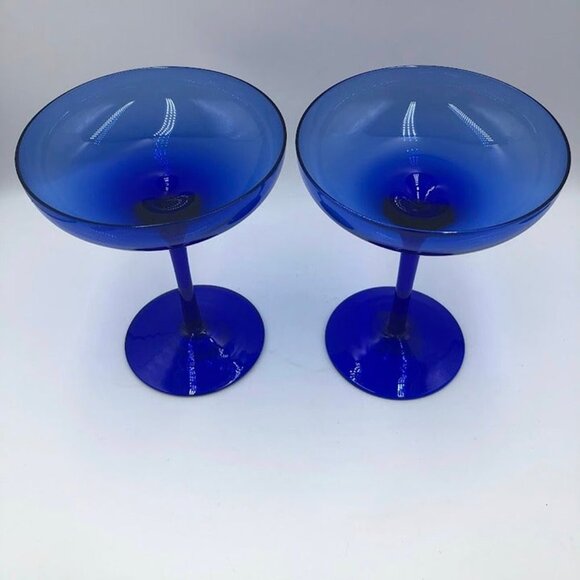 Z Gallerie Set of 2 Cobalt Blue Glass Margarita Glasses Drinkware Barware - Picture 4 of 11